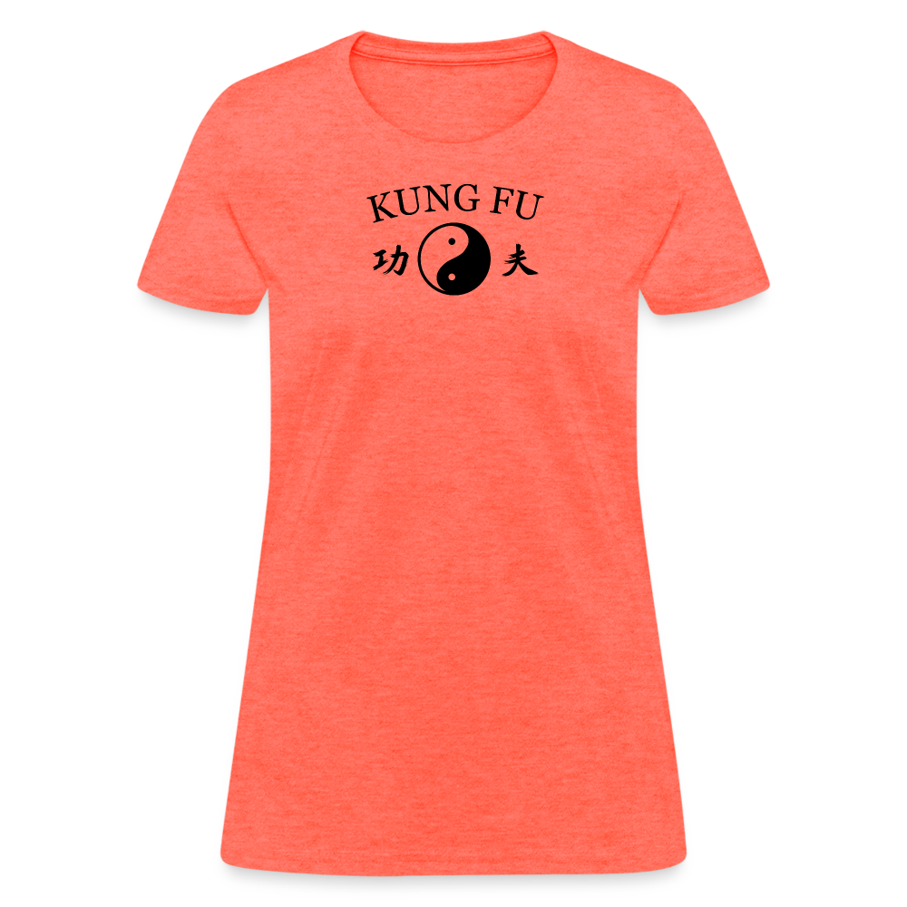 Kung Fu Yin and Yang Kanji Women's T-Shirt - heather coral