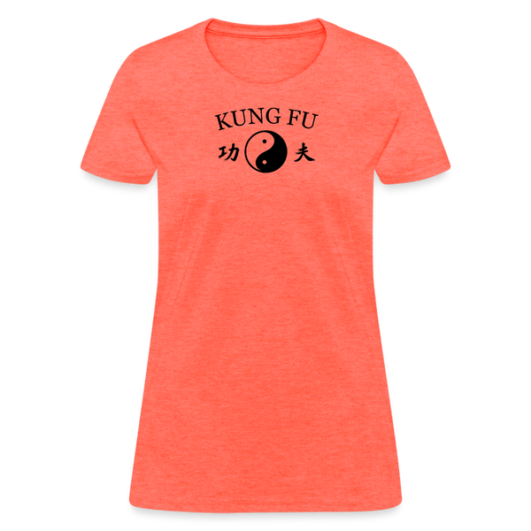 Kung Fu Yin and Yang Kanji Women's T-Shirt - heather coral