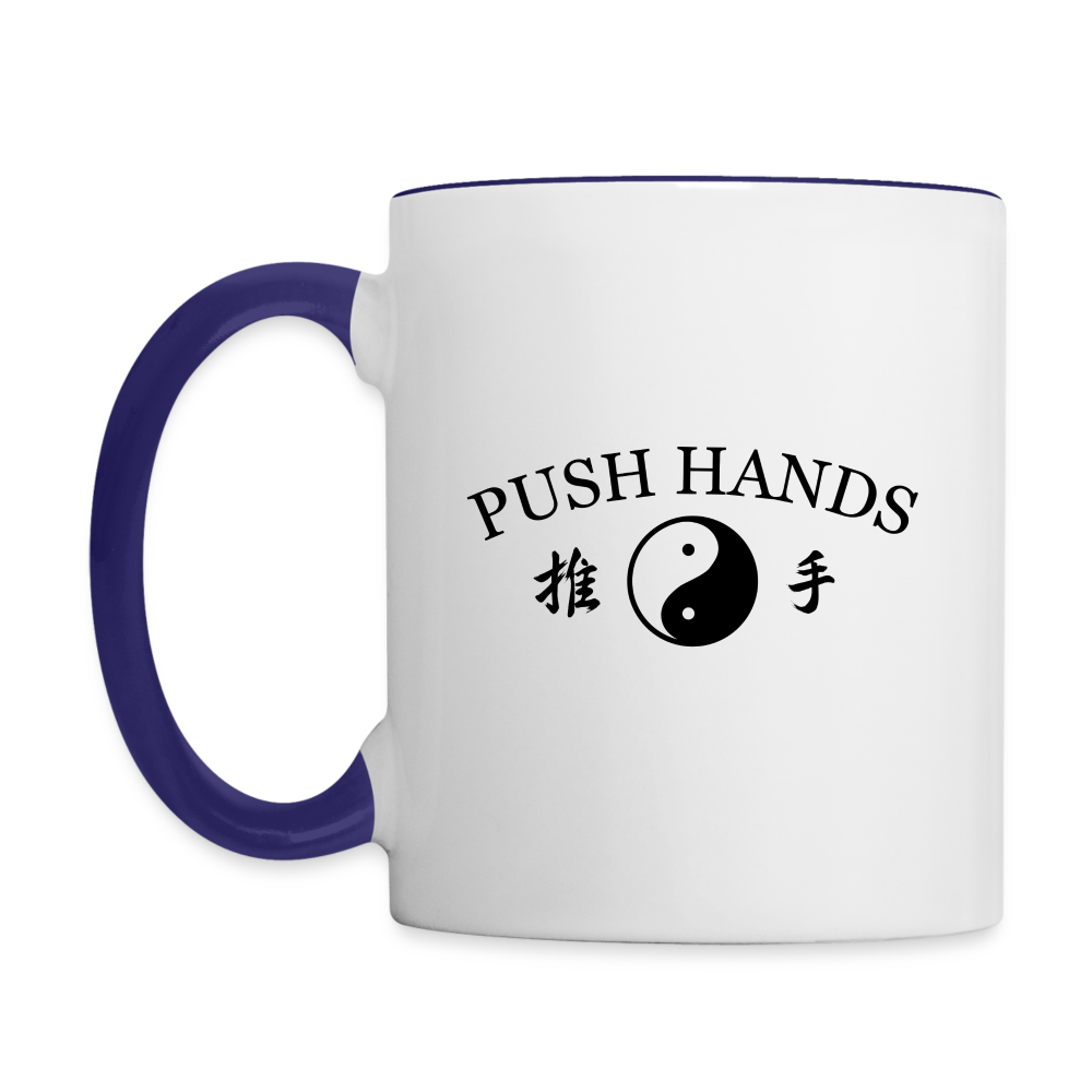 Push Hands Kanji/Yin and Yang Coffee Mug - white/cobalt blue