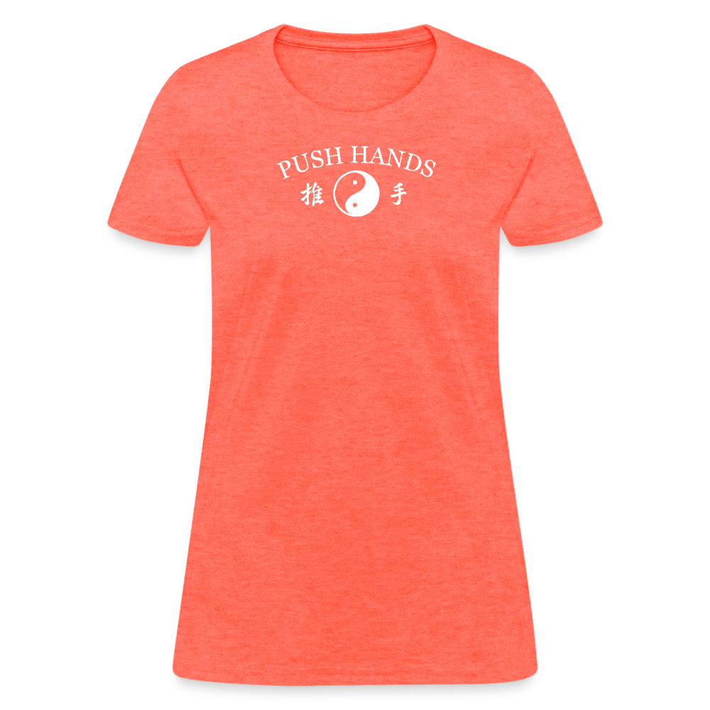 Push Hands Yin and Yang Kanji Women's T-Shirt - heather coral