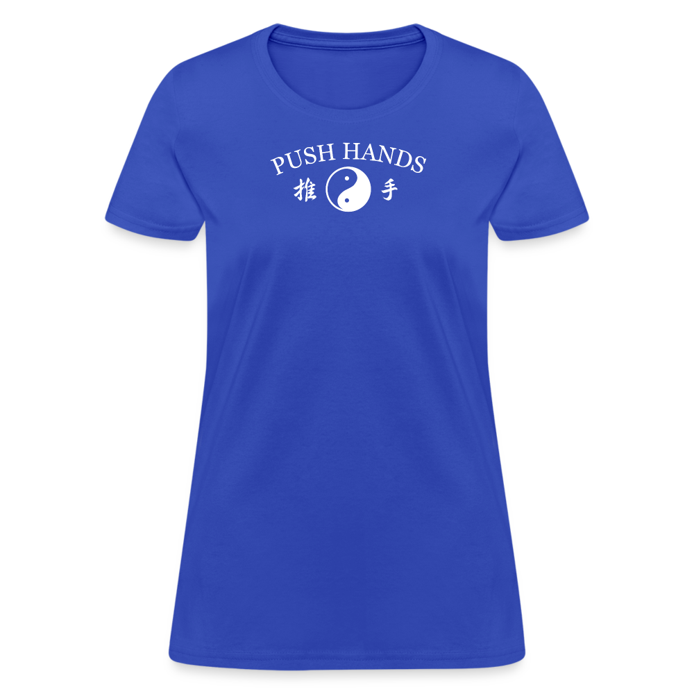 Push Hands Yin and Yang Kanji Women's T-Shirt - royal blue