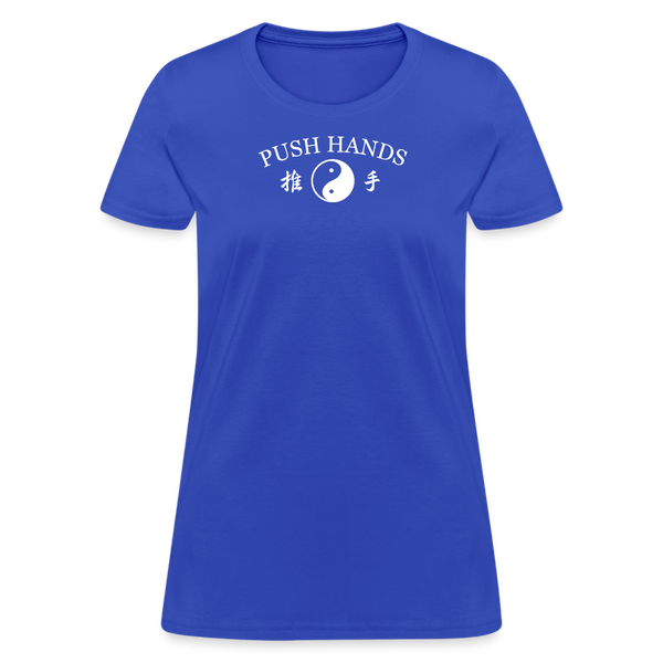 Push Hands Yin and Yang Kanji Women's T-Shirt - royal blue