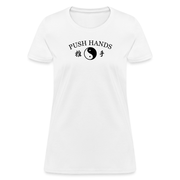 Push Hands Yin and Yang Kanji Women's T-Shirt - white