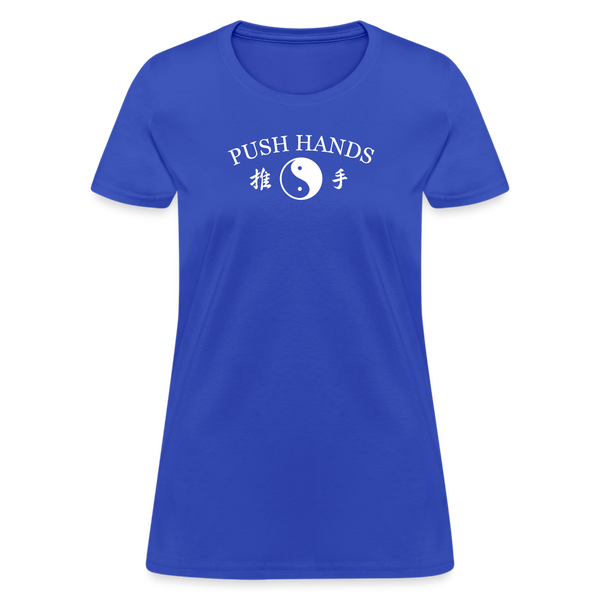 Push Hands Yin and Yang Kanji Women's T-Shirt - royal blue