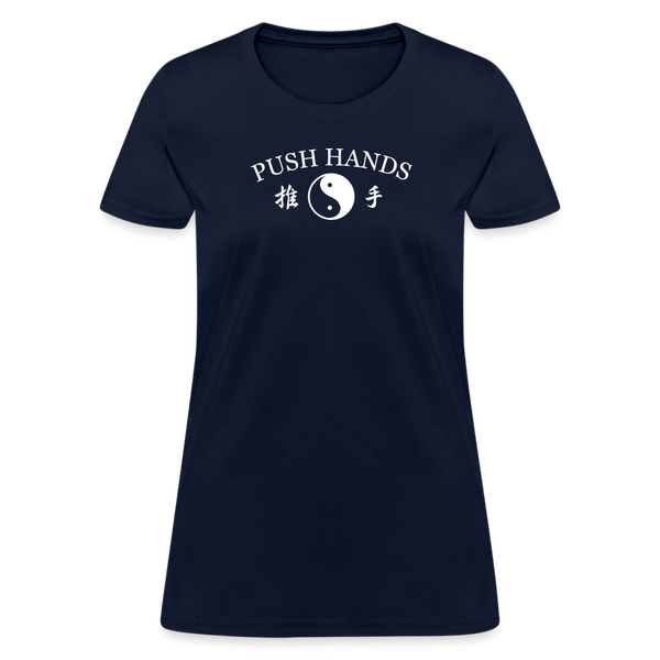 Push Hands Yin and Yang Kanji Women's T-Shirt - navy