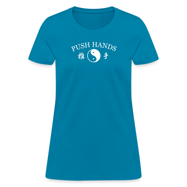 Push Hands Yin and Yang Kanji Women's T-Shirt - turquoise