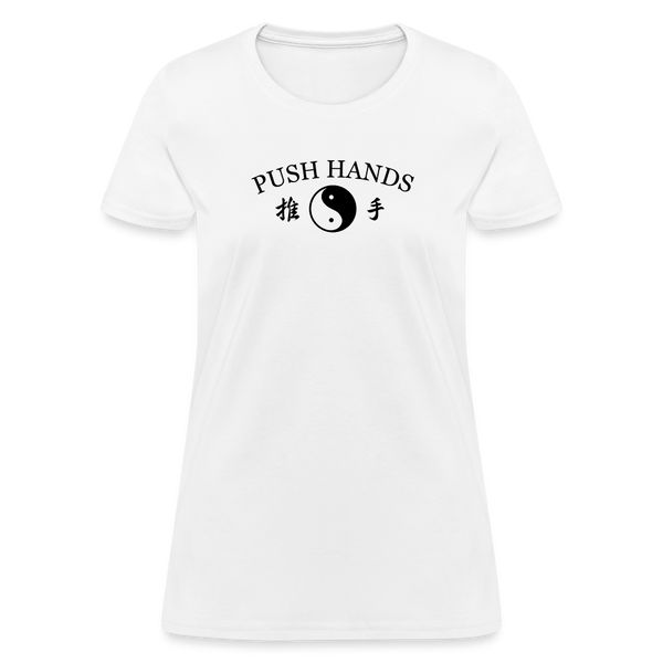 Push Hands Yin and Yang Kanji Women's T-Shirt - white