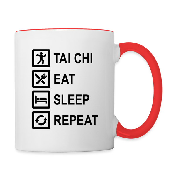 Tai Chi, Eat, Sleep, Repeat Coffee Mug - white/red