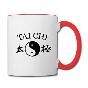 Tai Chi Yin and Yang with Kanji Mug - white/red